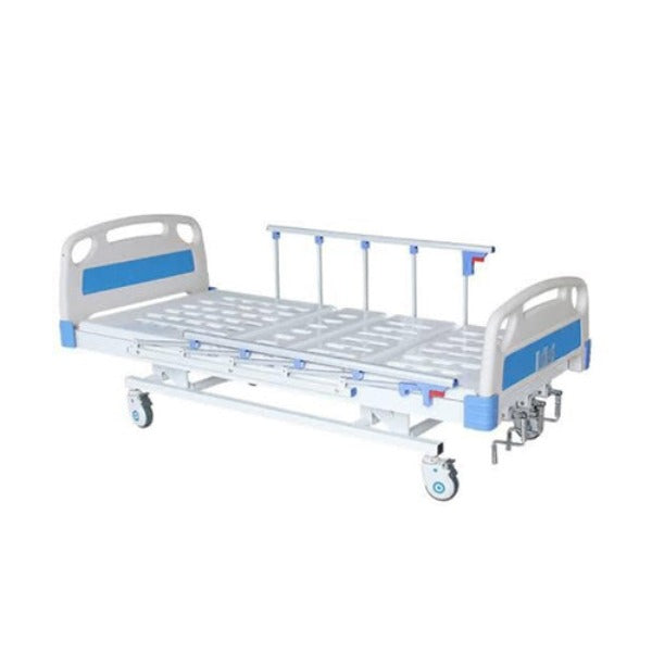 ICU Hospital Bed 5 function Mechanical With Wheels, Collapisable Railings and Mattress