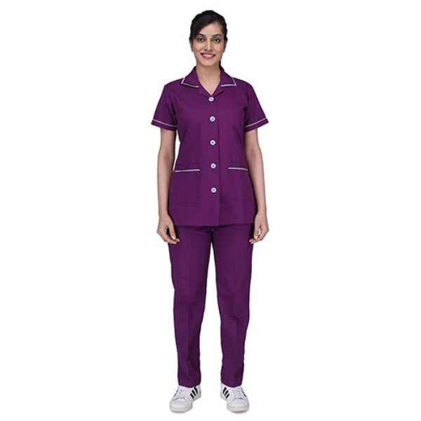 Nurse Staff Uniform Set Open Collar Top Magenta