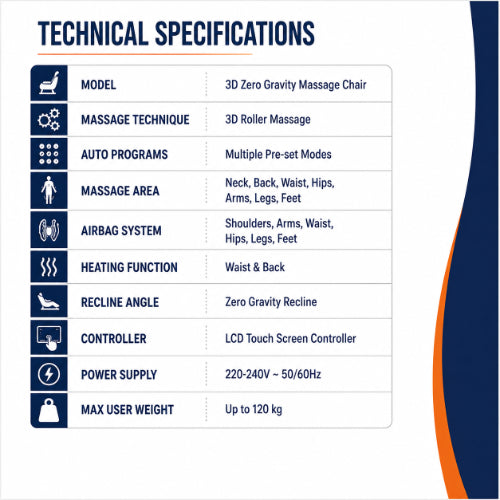 3d zero gravity massage chair technical specifications with 3d roller massage multiple auto modes and zero gravity recline