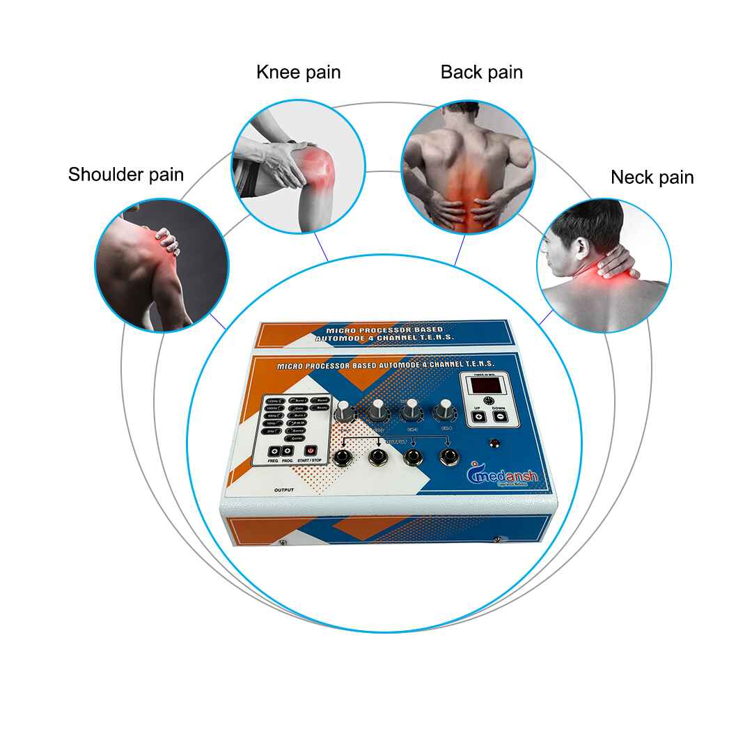 Medansh 4 CHANNEL Tens Machine LCD non-invasive low-risk nerve stimulation- reduce pain with 1 year warranty