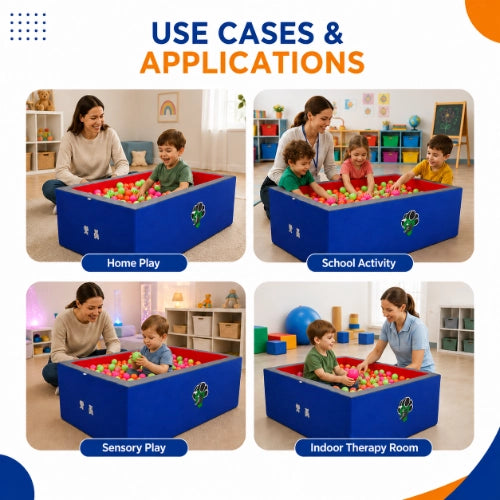 Ball pool use cases for home play, school activities, sensory play and indoor therapy room sessions