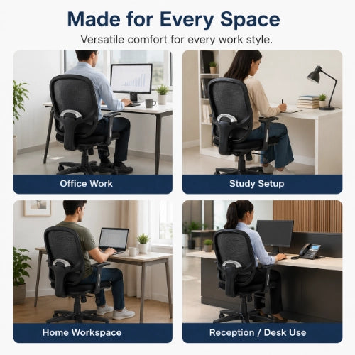 Ergonomic mesh office chair suitable for office work, study setups, home workspaces and reception desk use