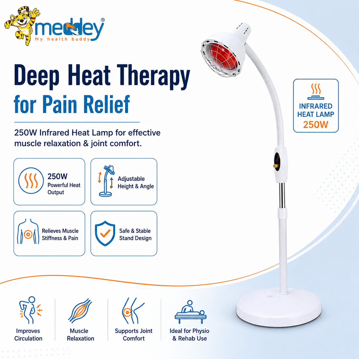 Infrared Heat Lamp 250W for Physiotherapy with Adjustable Stand