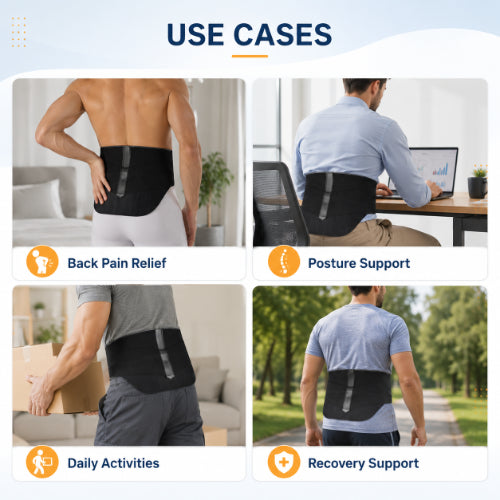 Lumbar support belt use cases for back pain relief, posture support, daily activities and recovery support