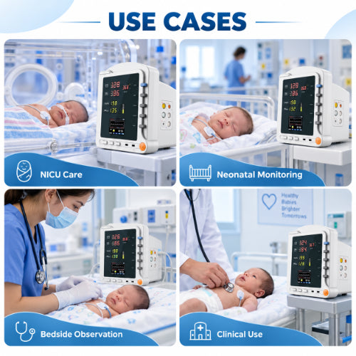 Neonatal patient monitor use cases for NICU care, neonatal monitoring, bedside observation and clinical newborn care