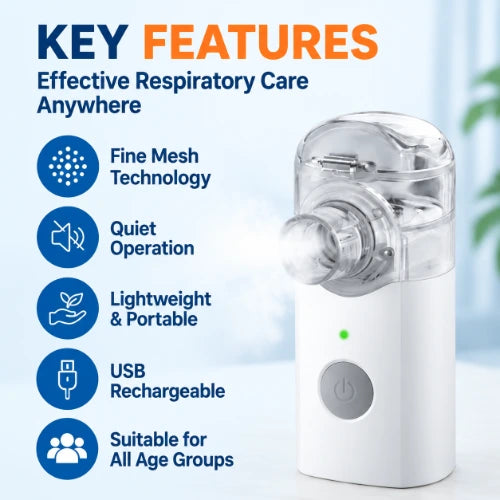 portable mesh nebulizer with fine mesh technology, quiet operation and USB rechargeable design