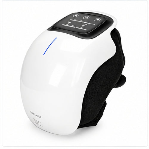 Portable electric knee massager with heat and vibration therapy, digital control panel and adjustable wraparound design