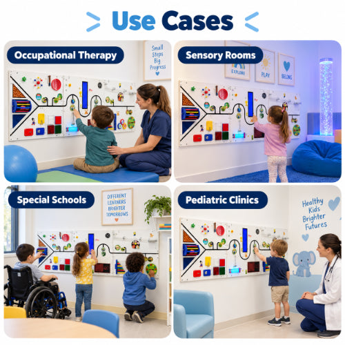 Sensory learning wall panel use cases for occupational therapy, sensory rooms, special schools and pediatric clinics