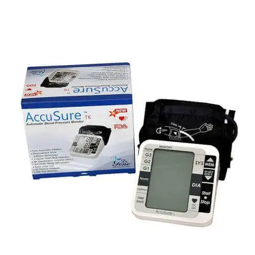 AccuSure TS BP Monitor with upper-arm cuff and product box