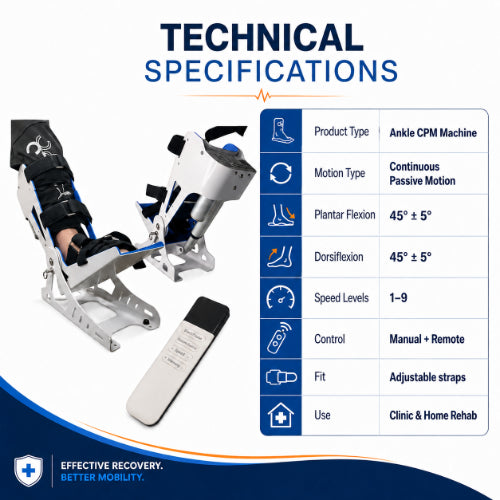 ankle cpm machine technical specifications with 1–9 speed levels manual and remote control
