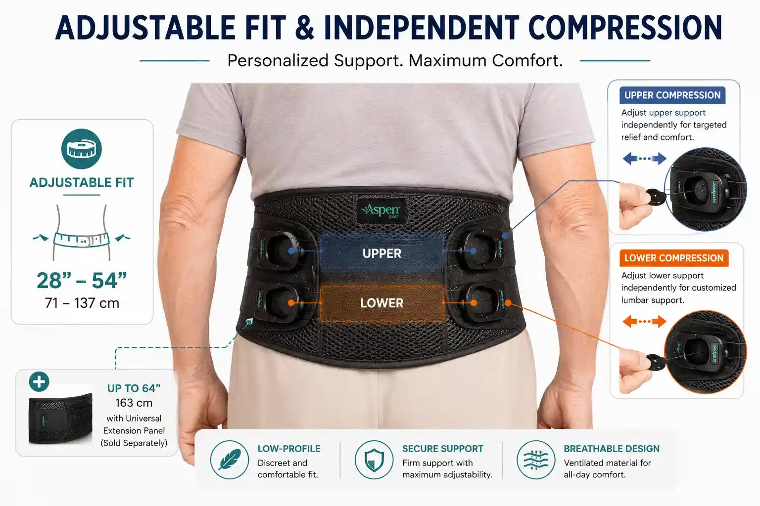 Aspen OTS 642 adjustable fit with independent upper and lower compression