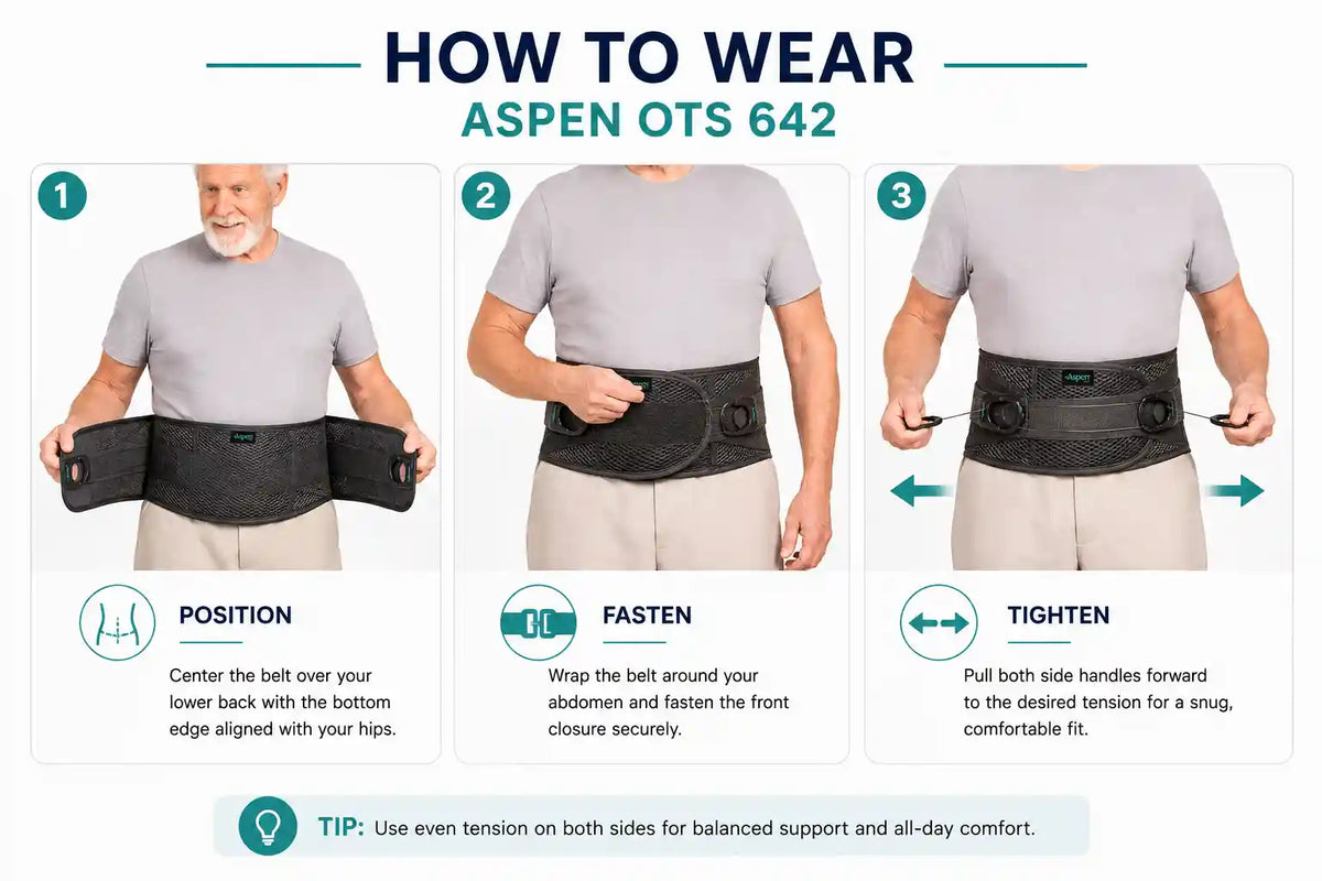 How to wear and tighten Aspen OTS 642 lumbar support belt
