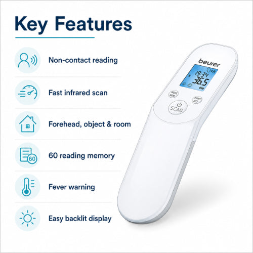 beurer ft 85 thermometer key features with high accuracy one second measurement fever alert and memory function