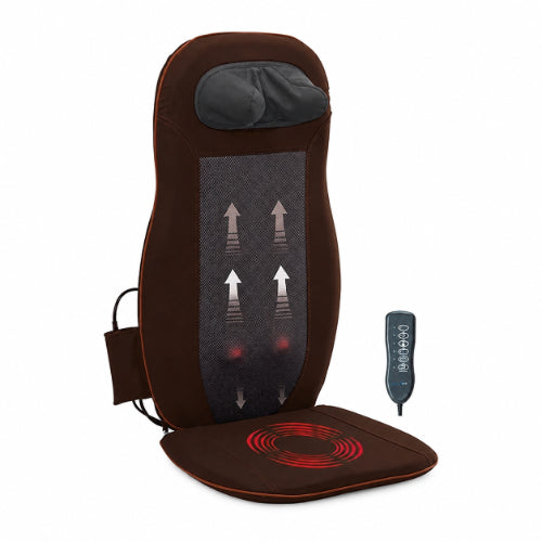 dual cushion back seat massager with heat function handheld remote and portable seat design