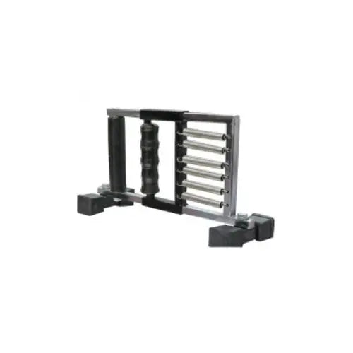 Spring-loaded finger exerciser with adjustable resistance and metal base