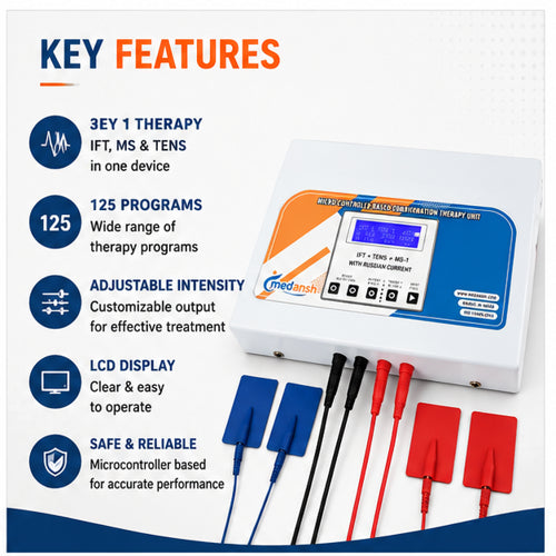 ift ms tens 3 in 1 physiotherapy machine key features with 125 preset programs adjustable intensity and lcd display