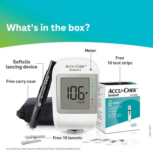 Accu Chek Instant S Glucometer Machine with 10 Test Strip Free