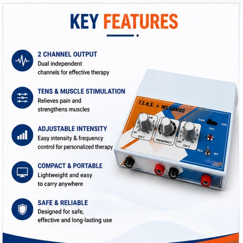 mini tens key features with 2 channel output tens muscle stimulation adjustable intensity and portable design