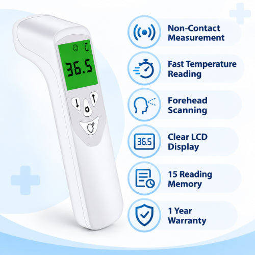 naulakha non contact infrared thermometer key features including fast temperature reading, forehead scanning, clear lcd display and 15 reading memory