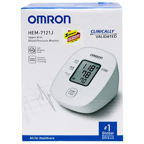 Omron HEM-7121J upper arm blood pressure monitor retail packaging