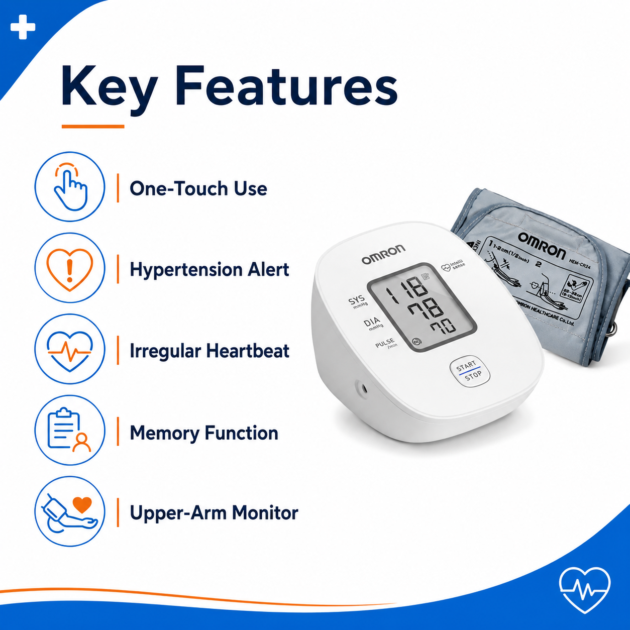 omron 7121J BP monitor with hypertension Indicator | digital BP machine features meddey