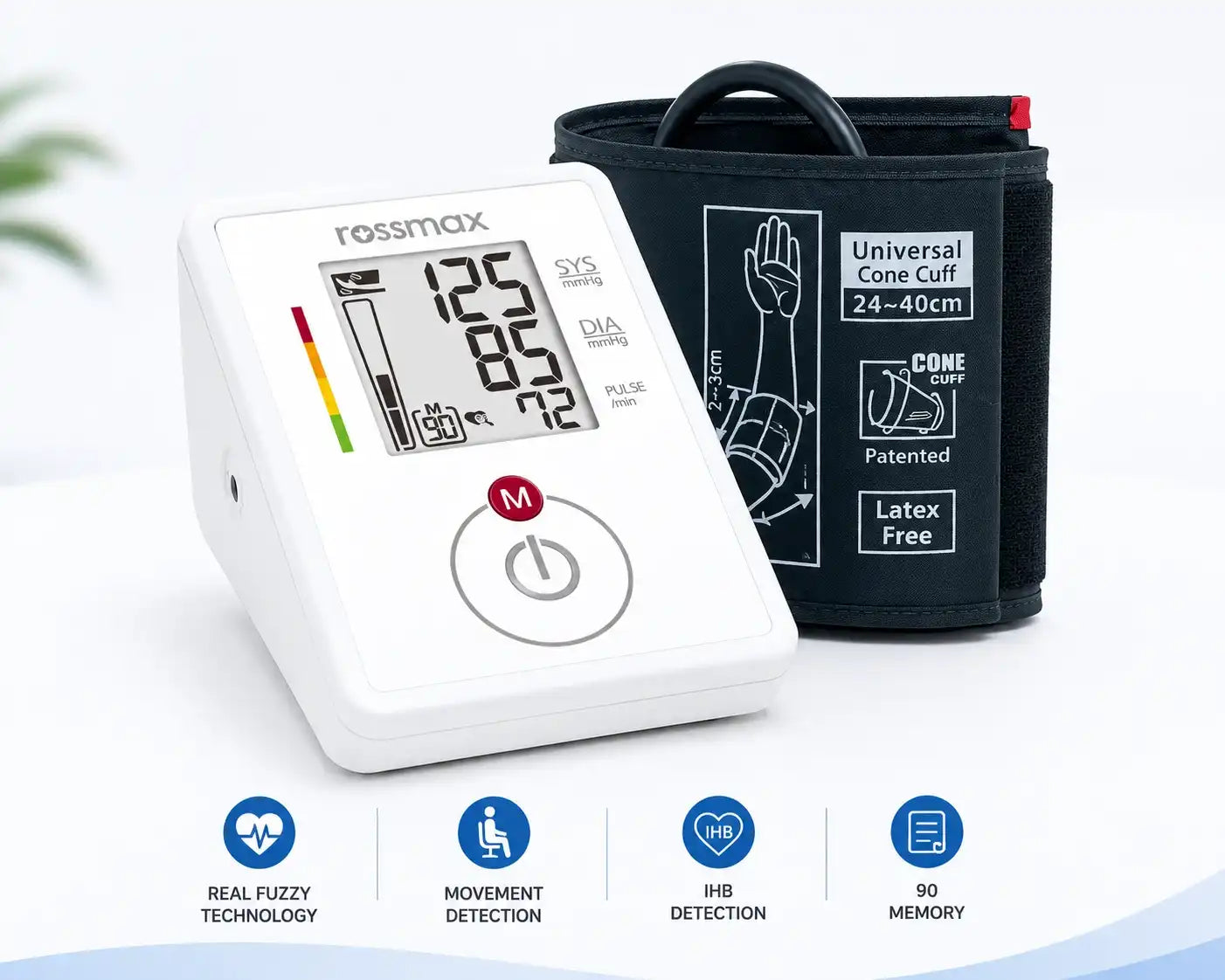 Rossmax CH155f digital upper arm BP monitor with universal cone cuff