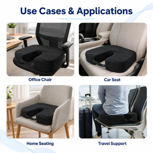 use cases of gel coccyx seat cushion for office chair home use travel support and tailbone pain relief