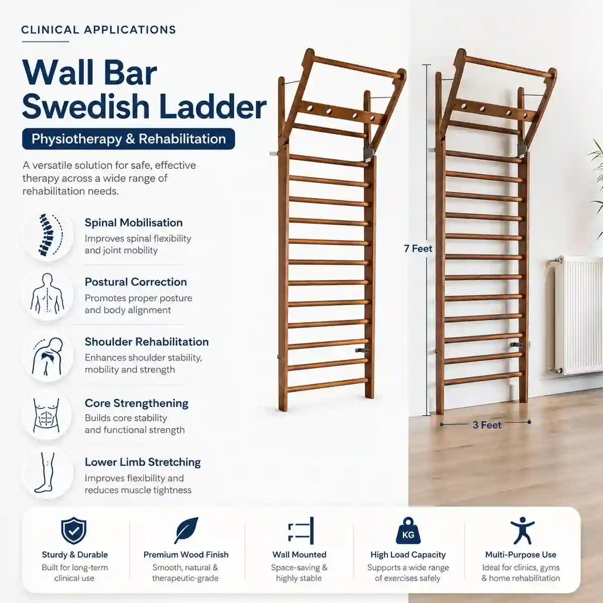 Wall bar Swedish ladder clinical applications – stretching balance strength training neurological rehab