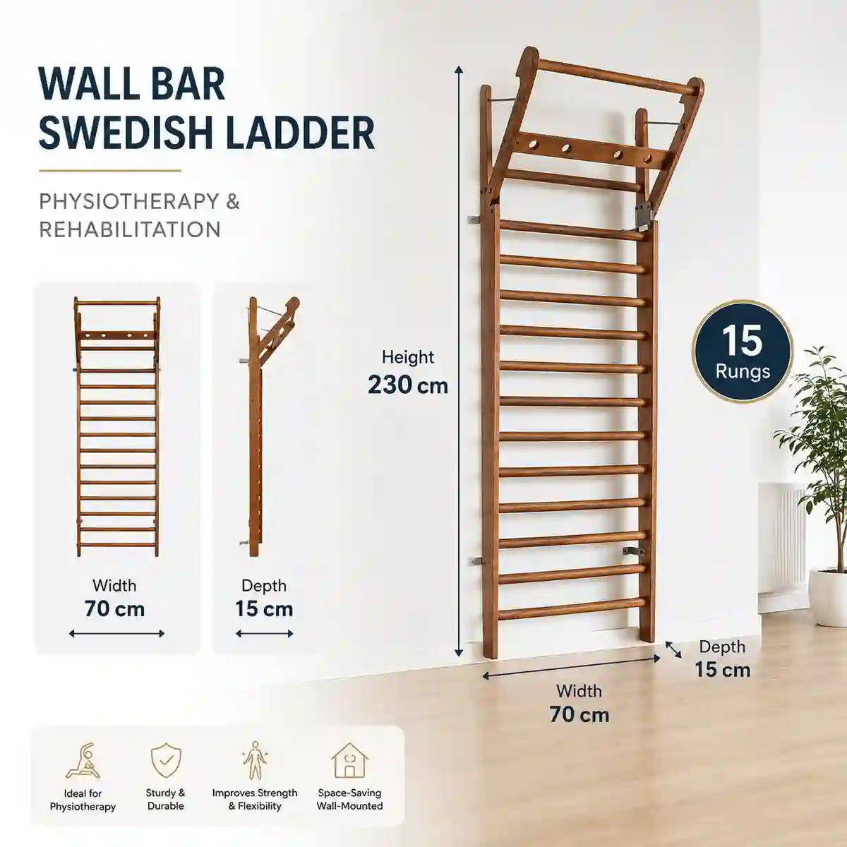 Wall bar Swedish ladder dimensions – height width bar spacing installation specifications