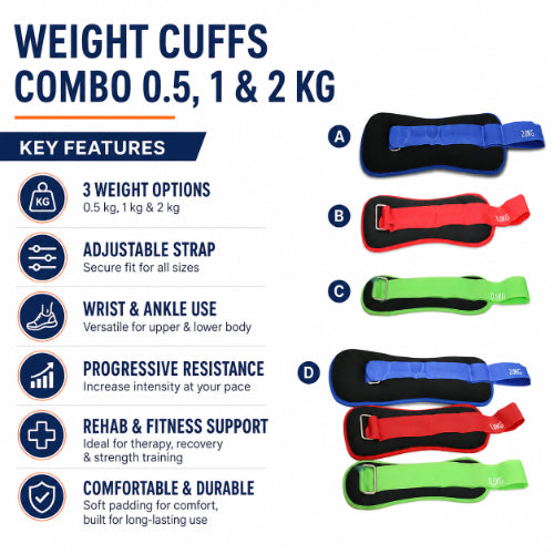 weight cuffs combo key features with adjustable straps wrist ankle use and progressive resistance training