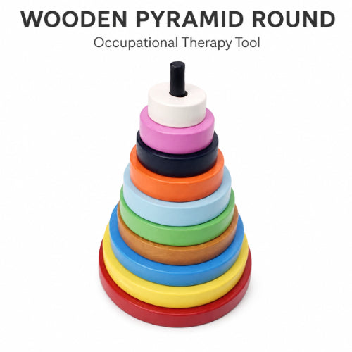 wooden pyramid round occupational therapy tool with multicolour stacking blocks for coordination training