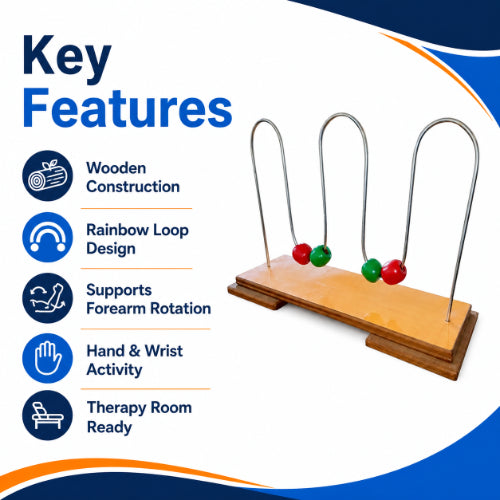 wooden supinator rainbow therapy equipment key features with wooden base metal loops and forearm rotation training