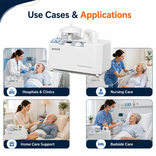 yuwell portable suction machine use cases for hospitals clinics nursing care home care and bedside support