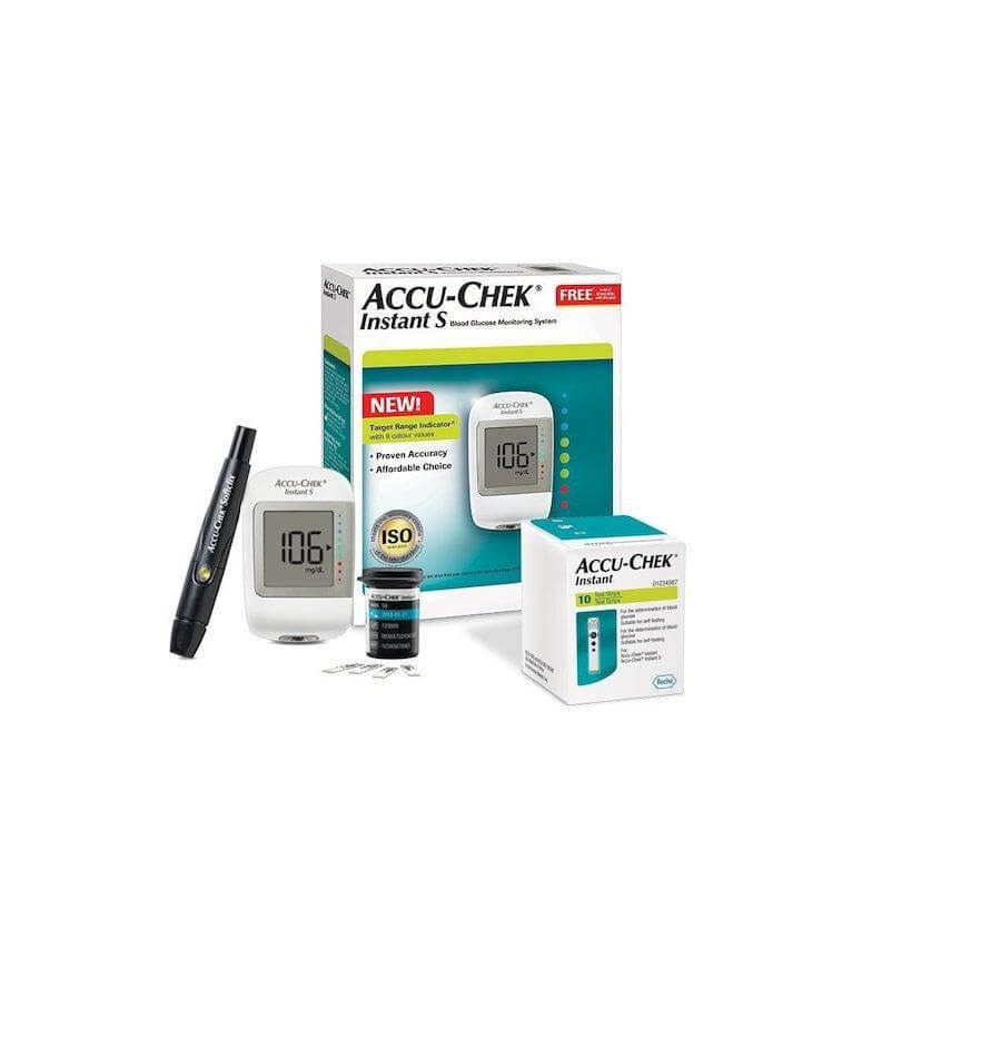 Accu Chek Instant S Glucometer Machine with 10 Test Strip Free