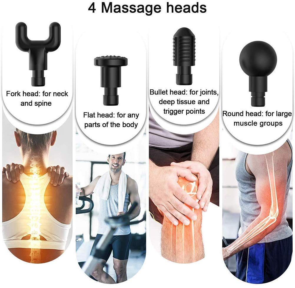 Deep Tissue Percussion Muscle Body Massager Gun with 6-speed, for Pain and Stress Relief with 4 Massage Head