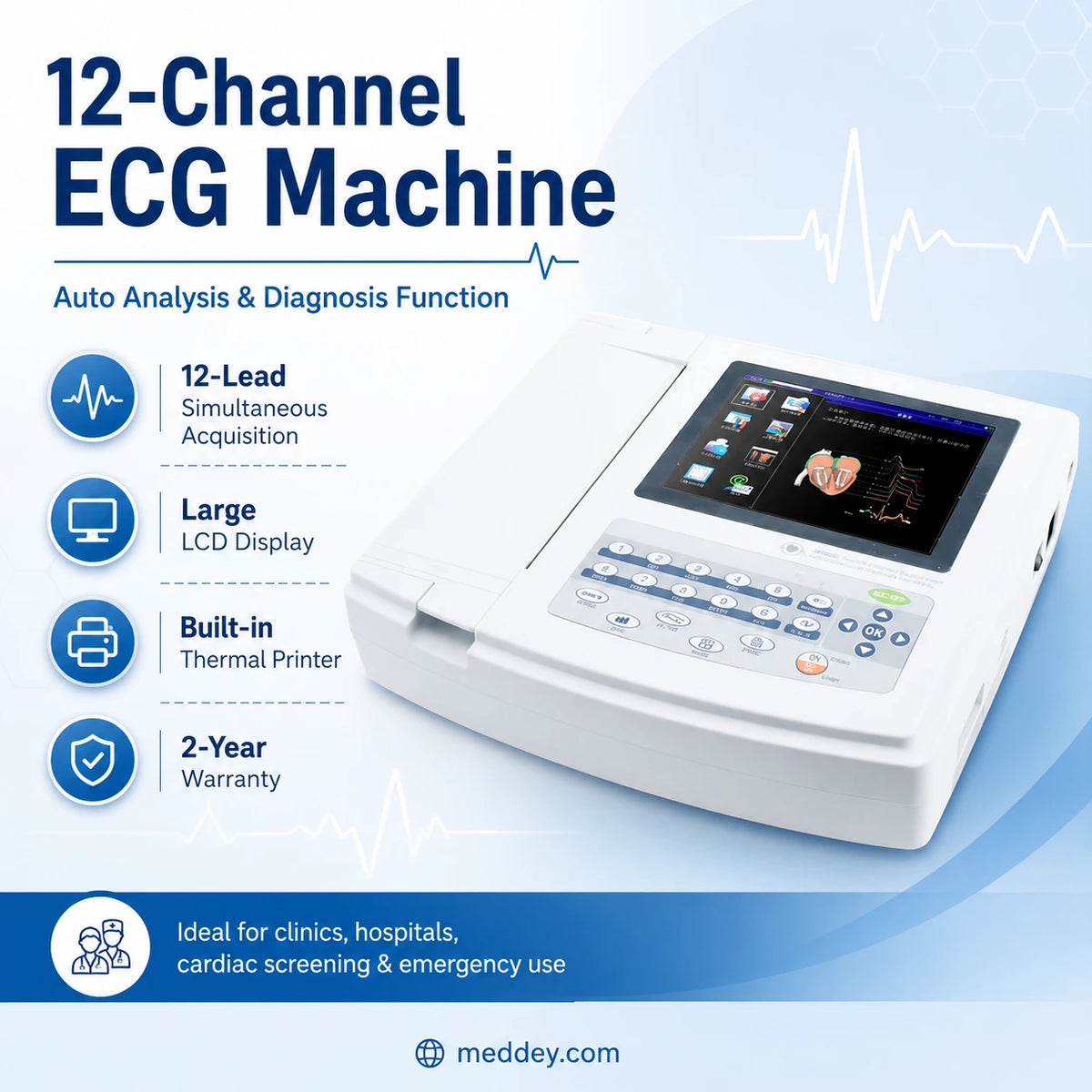 Medansh 12-lead ECG machine with simultaneous 12-channel acquisition and auto diagnosis function for cardiology clinics