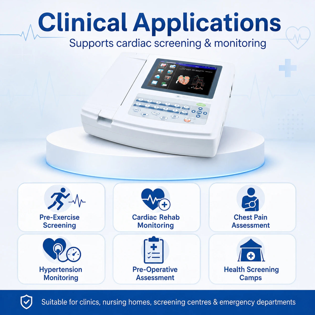12-channel ECG machine clinical uses for cardiac screening and monitoring in hospitals