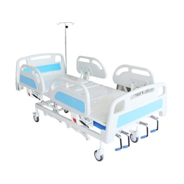 ICU Hospital Bed Mechanical 5 Function with Wheels  ABS Panel and Railing and Mattress