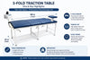 3-fold traction table showing 80 inch length, 22 inch width and steel frame