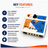 3 in 1 combination therapy device key features with 4 channel output adjustable intensity ultrasonic therapy and deep heat
