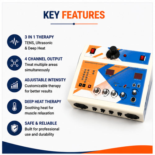3 in 1 combination therapy device key features with 4 channel output adjustable intensity ultrasonic therapy and deep heat