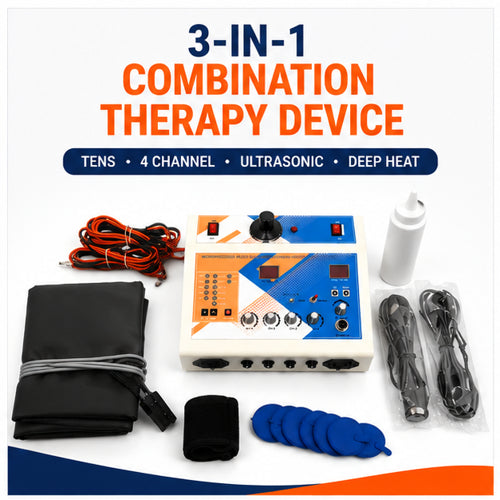 3 in 1 combination therapy device with tens ultrasonic deep heat and complete therapy accessories