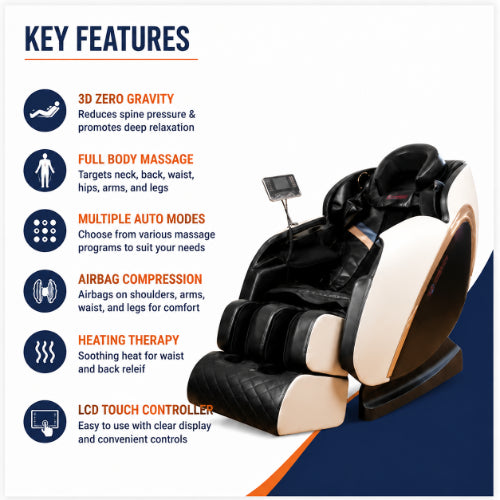 3d zero gravity massage chair key features with full body massage airbag compression heating therapy and lcd controller