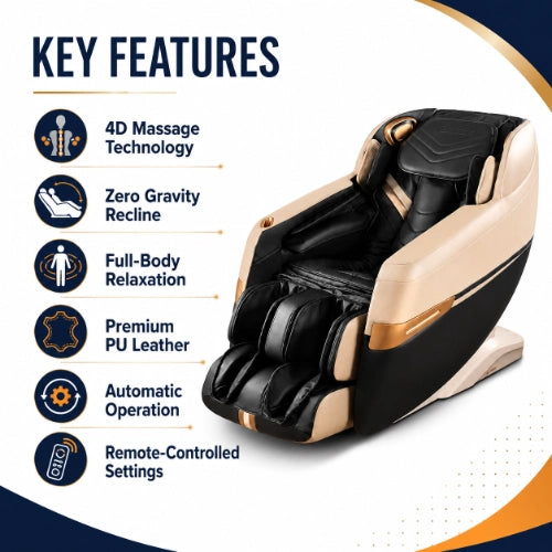 4d massage chair key features with zero gravity recline automatic operation and remote control