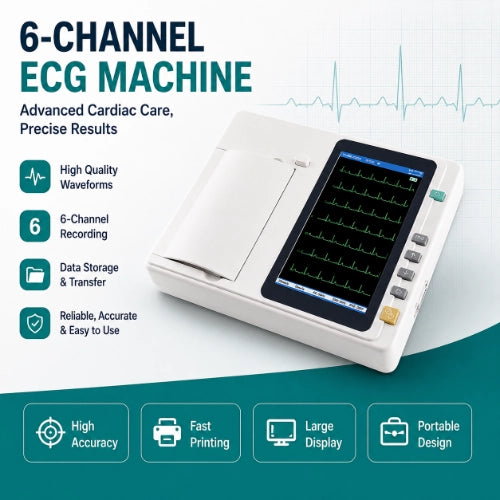 6 channel ecg machine for cardiac monitoring with high quality waveforms fast printing and portable design