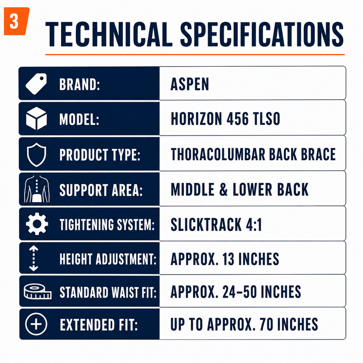 Aspen Horizon 456 TLSO Thoracolumbar Support specification 1