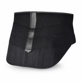 Black lumbar support belt with structured lower back support and adjustable elastic compression straps