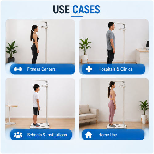 Digital height and body composition analyzer use cases for fitness centers, hospitals, clinics, schools, institutions and home use