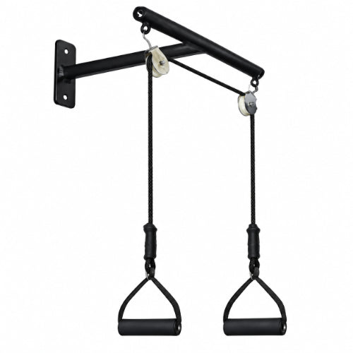 Door-mounted shoulder pulley exerciser with dual handles and rope system for shoulder rehabilitation and mobility training