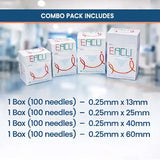 EACU acupuncture needle sizes chart, 13mm to 60mm lengths
